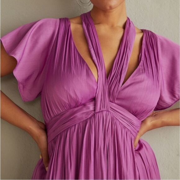 Anthropologie Deep V-Neck Vibrant Purple Dress NWT - Picture 3 of 13